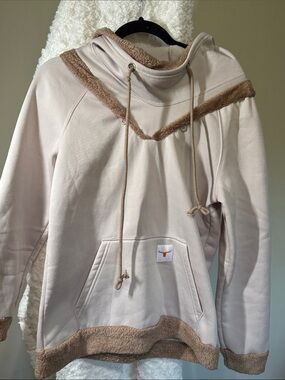 Women’s Beige Sherpa-Trim Pullover Puffer Sweater